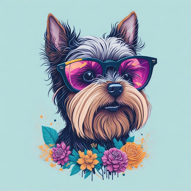 Niedliche Hundebiewer-Yorkshire-Terrie-Illustration für T-Shirt-Design