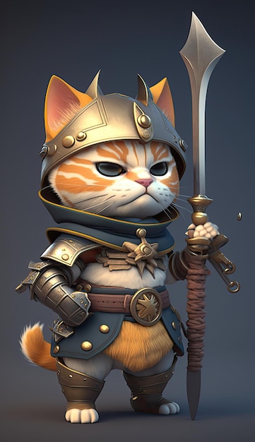 Niedliche Katze Animal Warrior 3D-Spielmodell Generative KI