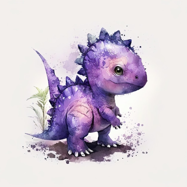 Niedliche kindliche Aquarell-Dinosaurier-Illustration AI GenerativexA