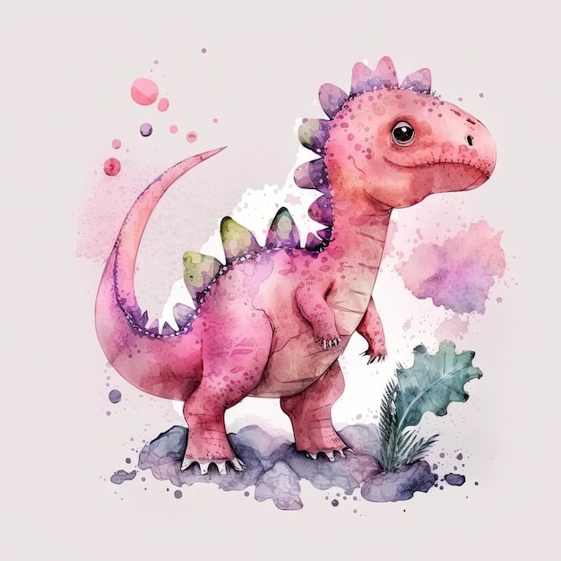 Niedliche kindliche Aquarell-Dinosaurier-Illustration AI GenerativexA