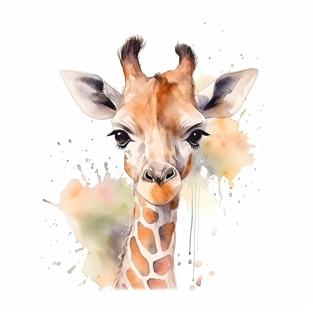 Niedliche kleine Baby-Giraffen-Aquarell-Pastellfarbe auf weißem Hintergrund erzeugt Ai