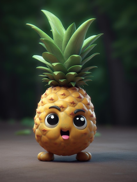 Niedliche, lustige Cartoon-Ananas-Illustration im 3D-Stil, generative KI