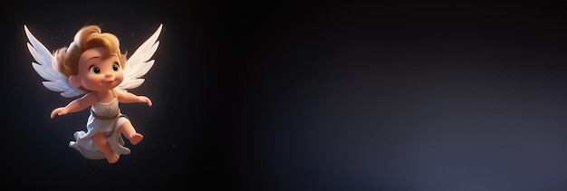 Niedliche Märchenanimationsfigur Engelsbaby mit Flügeln Erzengel Neugeborenes Banner Kopierraum Hintergrundtext Bibelgeschichtenbild im Pixar-Stil
