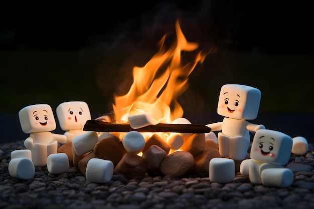 Niedliche Marshmallow-Lagerfeuer-Illustration zum National Marshmallow Toasting Day