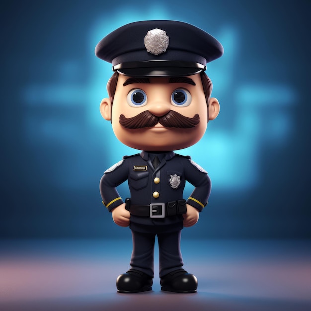 Niedliche Mini-Cop-Cartoon-Figur mit Schnurrbart