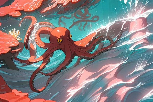 Niedliche Oktopus-Anime-Manga-Mädchenillustration