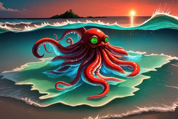 Niedliche Oktopus-Anime-Manga-Mädchenillustration