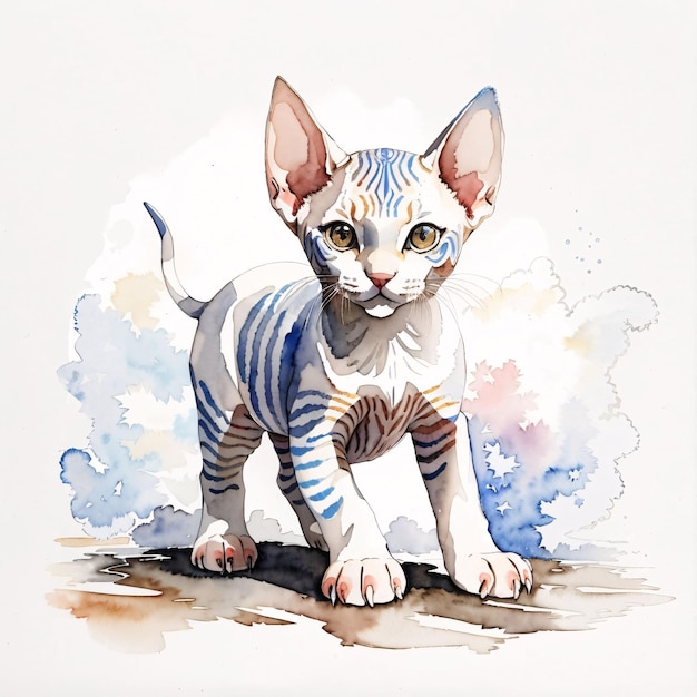 Niedliche Sphynx-Katze-Aquarell-Skizze-Illustration