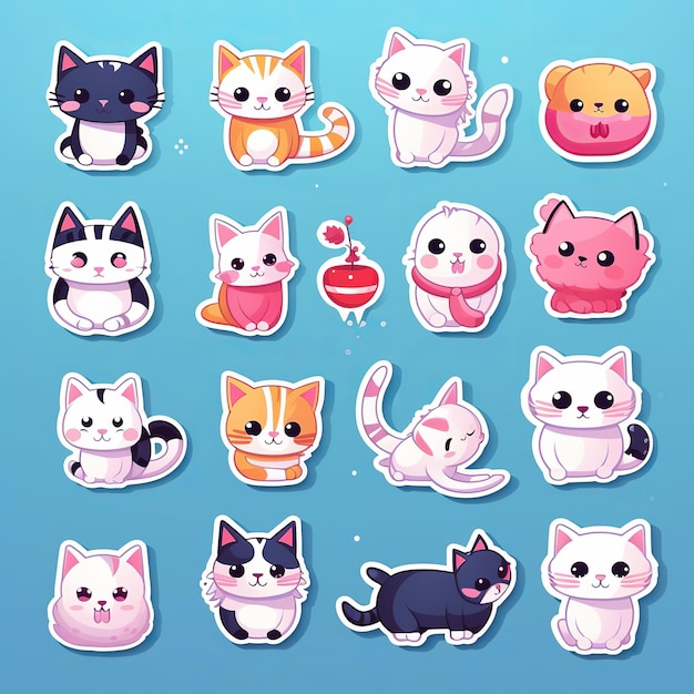 Niedliche und lustige Katzen-Doodle-Vektorset. Cartoon-Katzen- oder Kätzchenfiguren-Designkollektion mit flacher Farbe in verschiedenen Posen