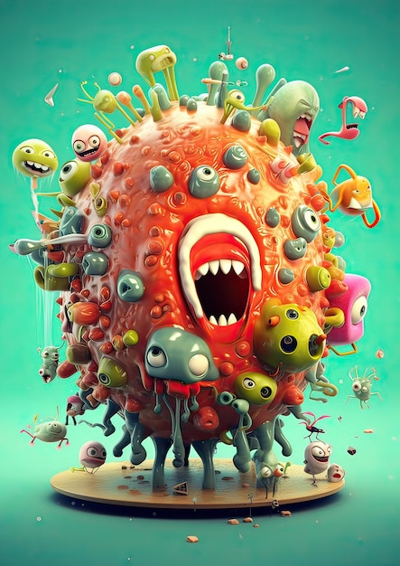 Foto niedliche viren und bakterien im cartoon-stil