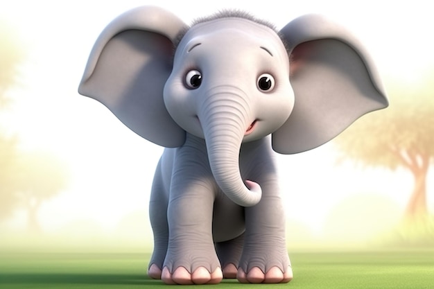 Niedlicher animierter Elefant, unschuldiger Elefant, KI-generierte Tierwelt