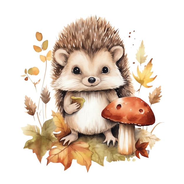 Niedlicher Aquarell-Igel mit Blumenpflanzen, Illustration, Waldtieren, Clipart