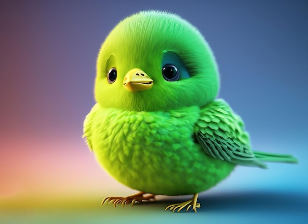 Niedlicher Baby-grüner Vogel 3d