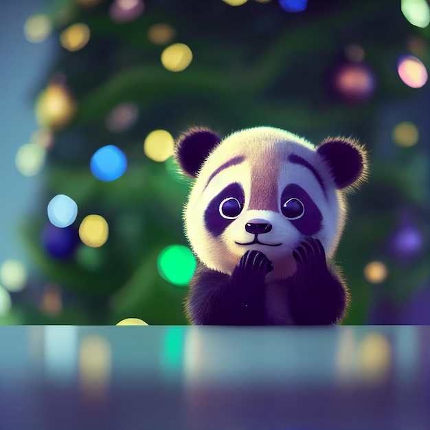 Niedlicher Baby-Panda-Bär mit großen Augen 3D-Rendering-Cartoon-Illustration