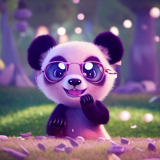 Niedlicher Baby-Panda-Bär mit großen Augen 3D-Rendering-Cartoon-Illustration