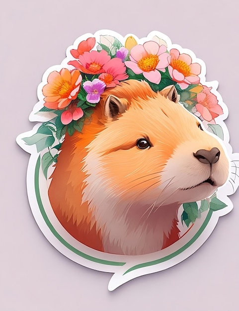 Niedlicher Capybara mit Blumenaufkleber