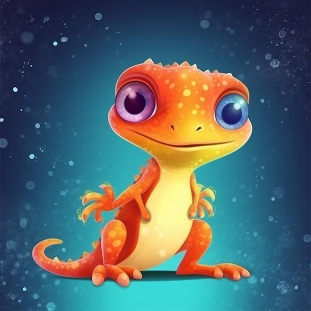 Niedlicher Cartoon-Gecko mit generativer KI für Copy-Space-Banner