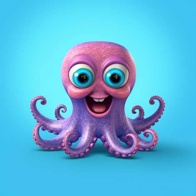 Niedlicher Cartoon-Oktopus-Charakter 3D