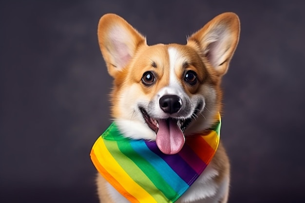 Niedlicher Corgi-Welpe im Regenbogen-Bandana