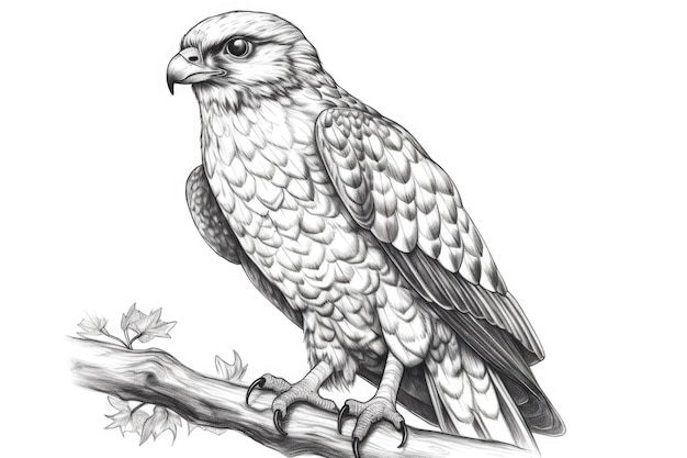 Niedlicher Falke, der auf generativer KI auf weißem Hintergrund zeichnet