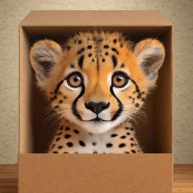 Foto niedlicher gepard in der box digitale kunst