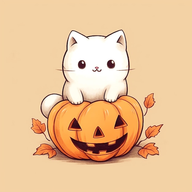 Niedlicher Halloween-Katzengeist im Cartoon-Stil