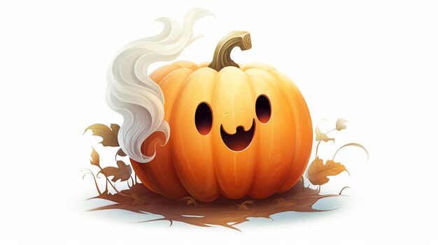 Foto niedlicher halloween-kürbis und geist auf weißem hintergrund, gruseliges feiertagsbild