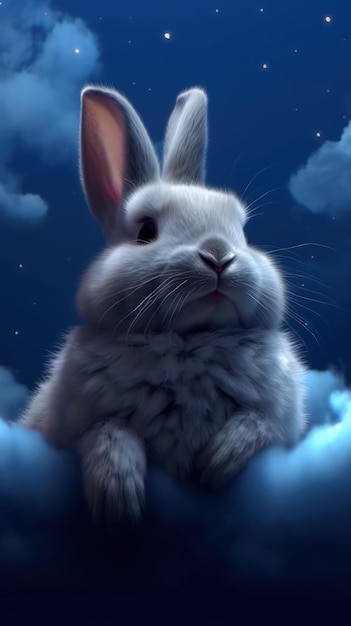 Niedlicher Hase, der auf einer Wolke schläft. Realistische Tierporträts, KI-generiert