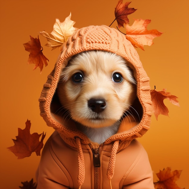 Niedlicher Hund in Winterkleidung, bereit für die Herbstsaison