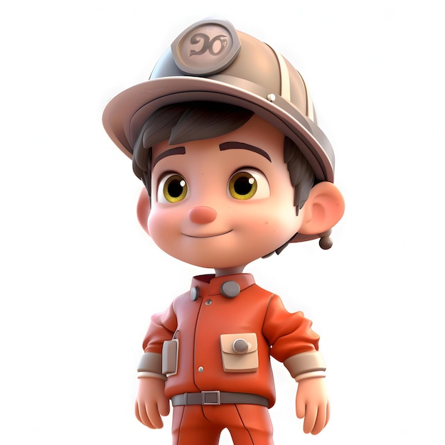 Niedlicher Junge in Feuerwehruniform, 3D-Darstellung