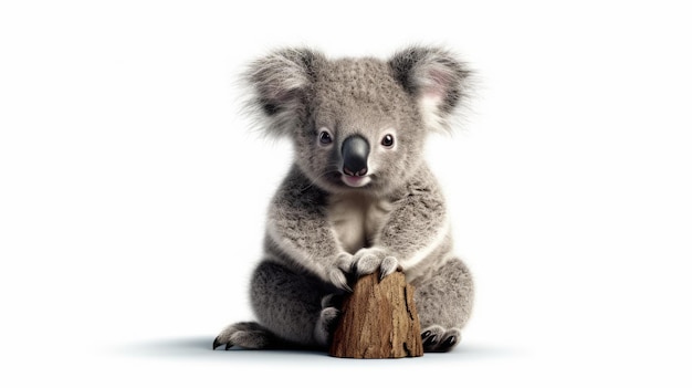 Niedlicher Koala Phascolarctos cinereus isoliert auf weißem Hintergrund