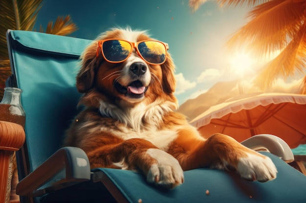 Niedlicher lustiger Hunde-Ralax am Strand Illustration AI GenerativexA
