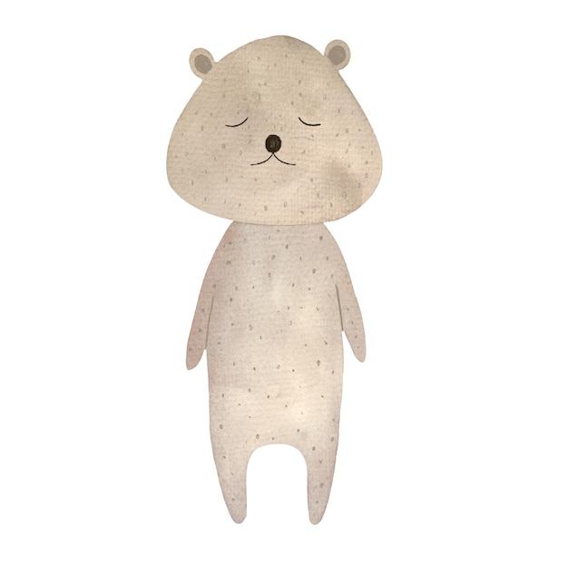 Niedlicher, minimalistischer Teddybär-Charakter für Babyillustration, gemalt mit handgezeichnetem Bilderbuchbild für Kinder in Aquarell