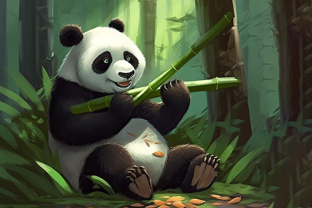 Niedlicher Panda im Cartoon-Stil im Bambuswald