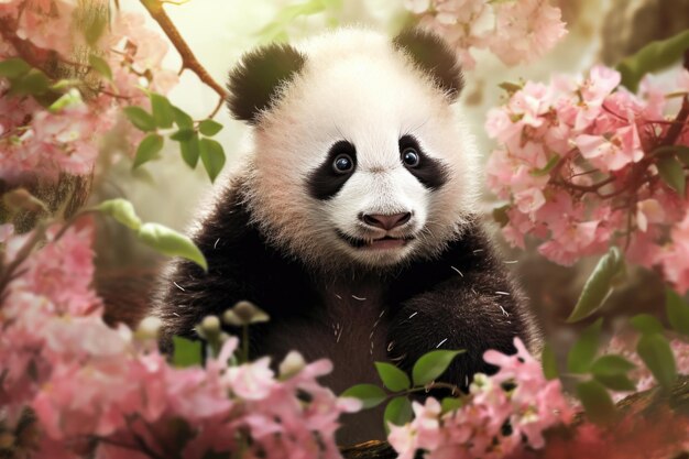 Niedlicher Panda in einem generativen Garten