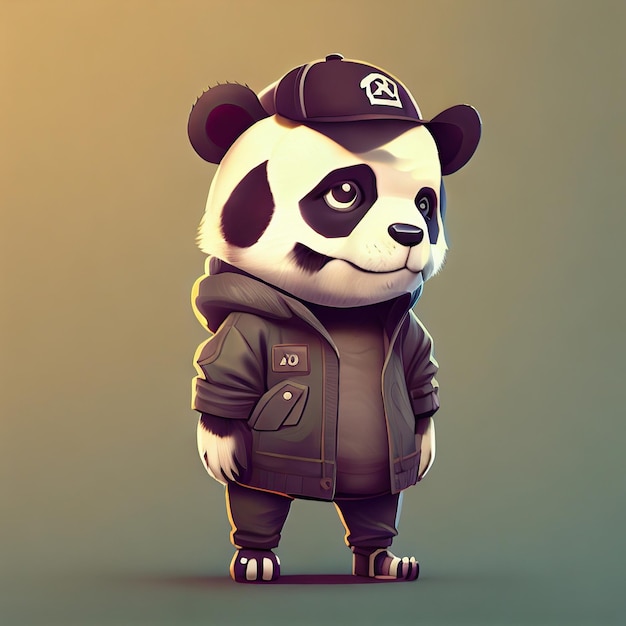 Niedlicher Pandabär-Charakter mit ästhetischem Streetwear-Kleidungsoutfit