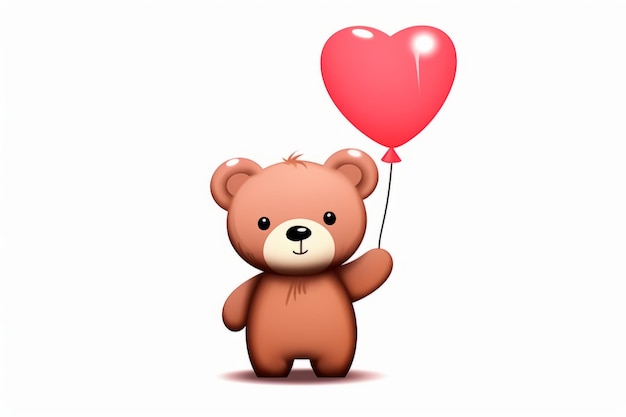 Niedlicher Teddybär im Cartoon-Kawaii-Stil mit herzförmigem Ballon. Schönes Illustrationsbild