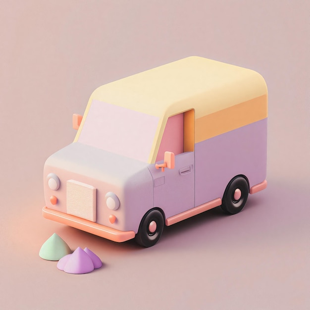 Niedlicher und skurriler 3D-Lieferwagen-Icon-Charakter, perfekt für Logistik, Transportprojekte,