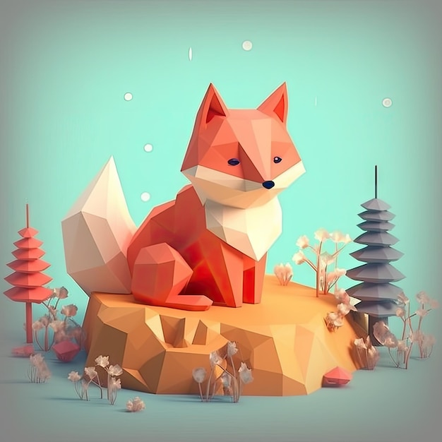 Niedliches 3D-Tier im Low-Poly-Stil