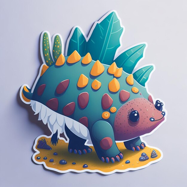 Niedliches Ankylosaurus-Charakter-Themen-Schnittaufkleber-Design, KI-generiert