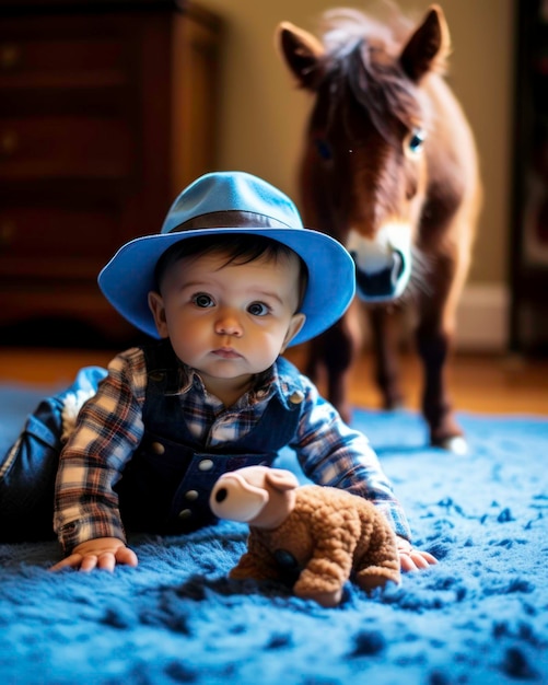 Niedliches Baby posiert und schaut in die Kamera, generiert von KI