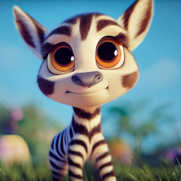 Niedliches Baby Zebra mit großen Augen 3D-Rendering-Cartoon-Illustration