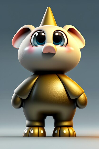 Niedliches Cartoon-Elefantenbaby, anthropomorph, 3D-Rendering, Charaktermodell, Handfigur, Produkt Kawaii