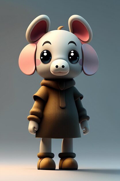 Niedliches Cartoon-Elefantenbaby, anthropomorph, 3D-Rendering, Charaktermodell, Handfigur, Produkt Kawaii