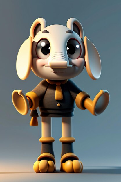 Niedliches Cartoon-Elefantenbaby, anthropomorph, 3D-Rendering, Charaktermodell, Handfigur, Produkt Kawaii