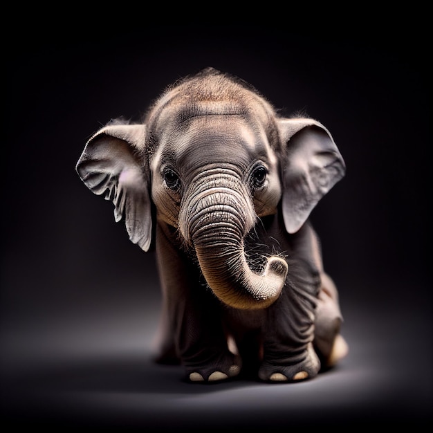 Niedliches Elefantenkalb im Fotostudio 3D-Rendering