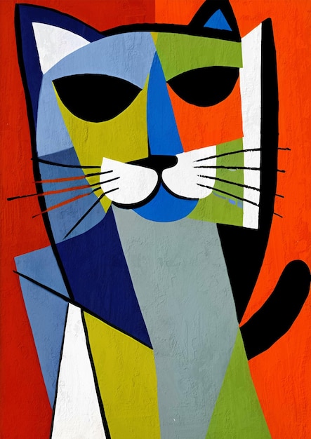 Niedliches farbenfrohes Katzenporträt im Kubismus-Stil