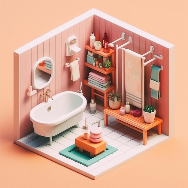 Niedliches isometrisches 3D-Badezimmer