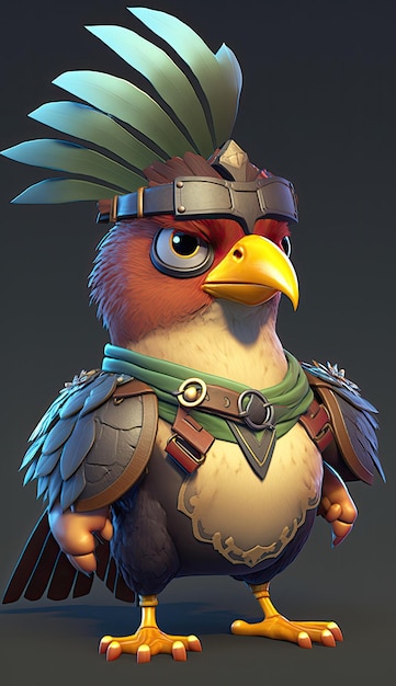 Niedliches Junglefowl Animal Warrior 3D-Spielmodell Generative KI