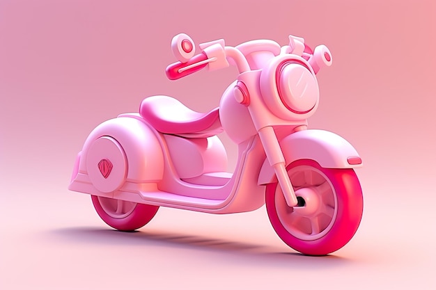 Niedliches kawaii rosa Motorrad 3D-Renderillustration rosa Farbe rosa Hintergrund rosa Welt AI Generat